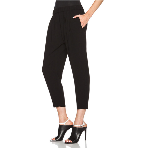 Nili Lotan M Slouchy Crepe Elastic Waist Dress Pants Acetate Pull On Crop Black - Picture 9 of 15